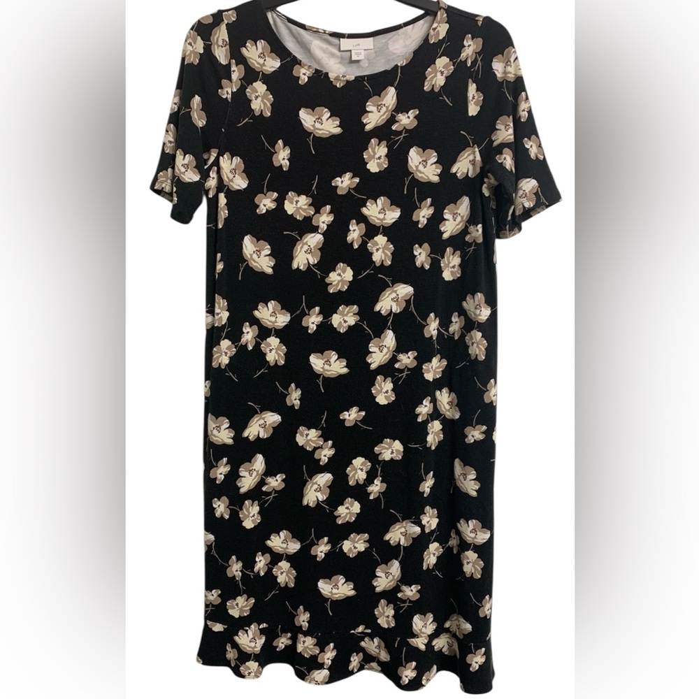 J. Jill XS‎ Floral Casual Beach Vacation Midi Dress Black Tan